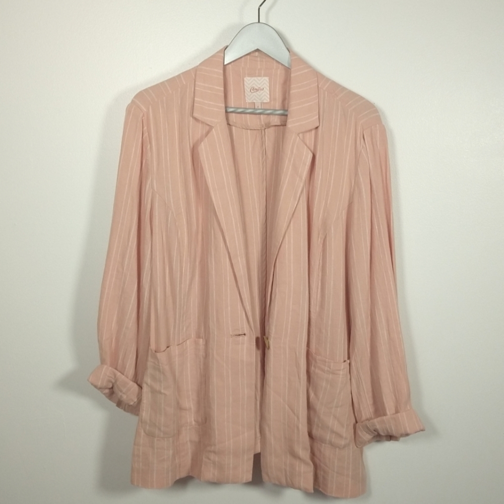 Linen blend slouchy blazer w/ patch pockets